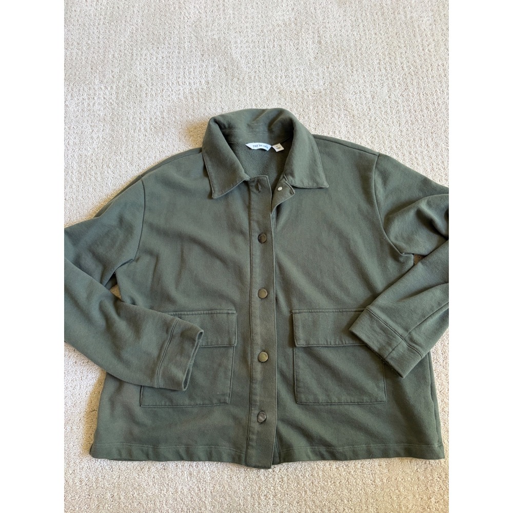 Peace Love World Shirt Jacket Womens M Green Utility Gorpcore Shacket Terry Cozy